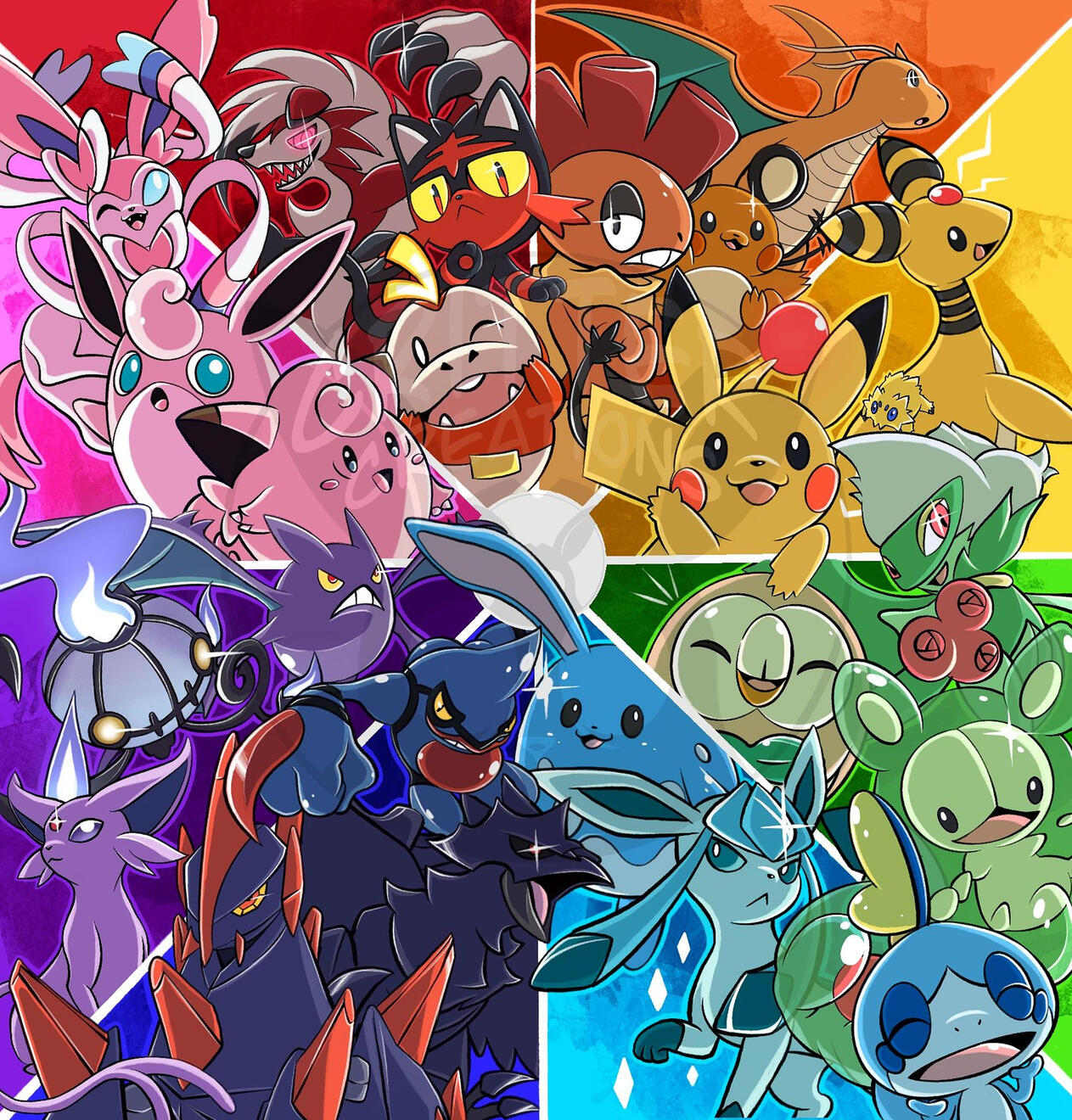 A color wheel challenge including all of my favorite Pokemon of each color