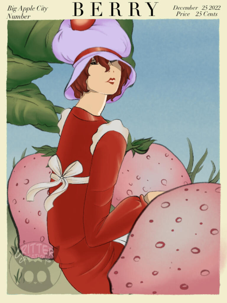 Fanart of 1980s Strawberry Shortcake as a fashion magazine cover