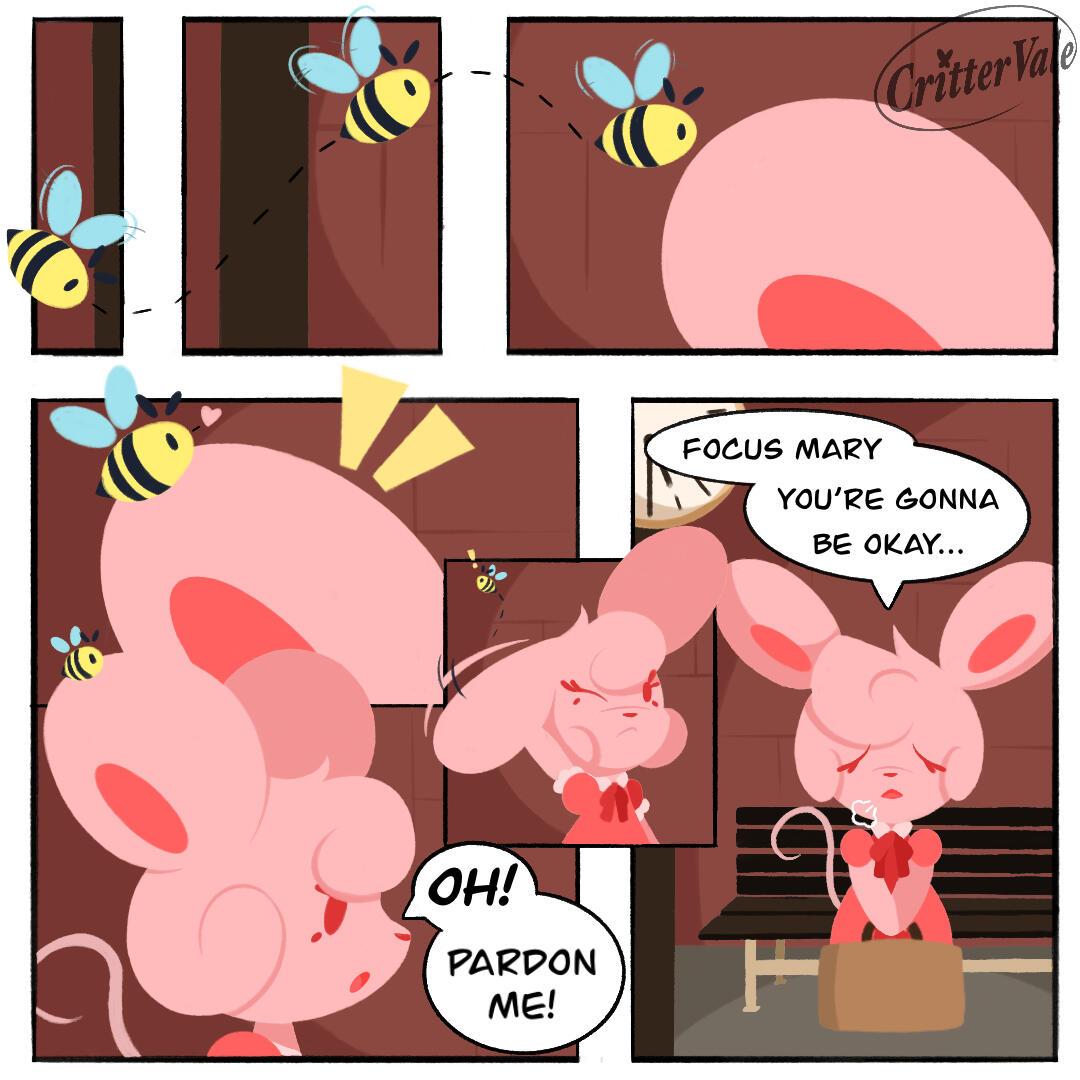 A page concept for CritterVale as a comic focusing on the protagonist "Mary."